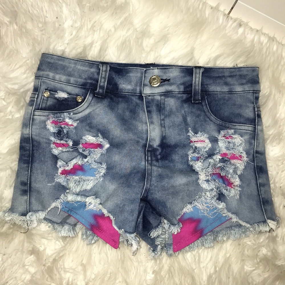 New Tie Dye Pocket Distressed Girls Jean Shorts
